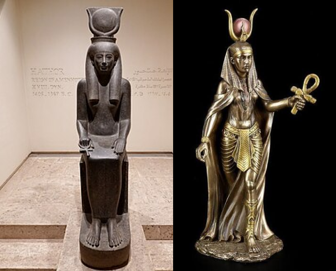 Hathor: La estructura ósea (Tierra) fusionada con el cuerno y el Ankh sagrado (Aire y Vida)